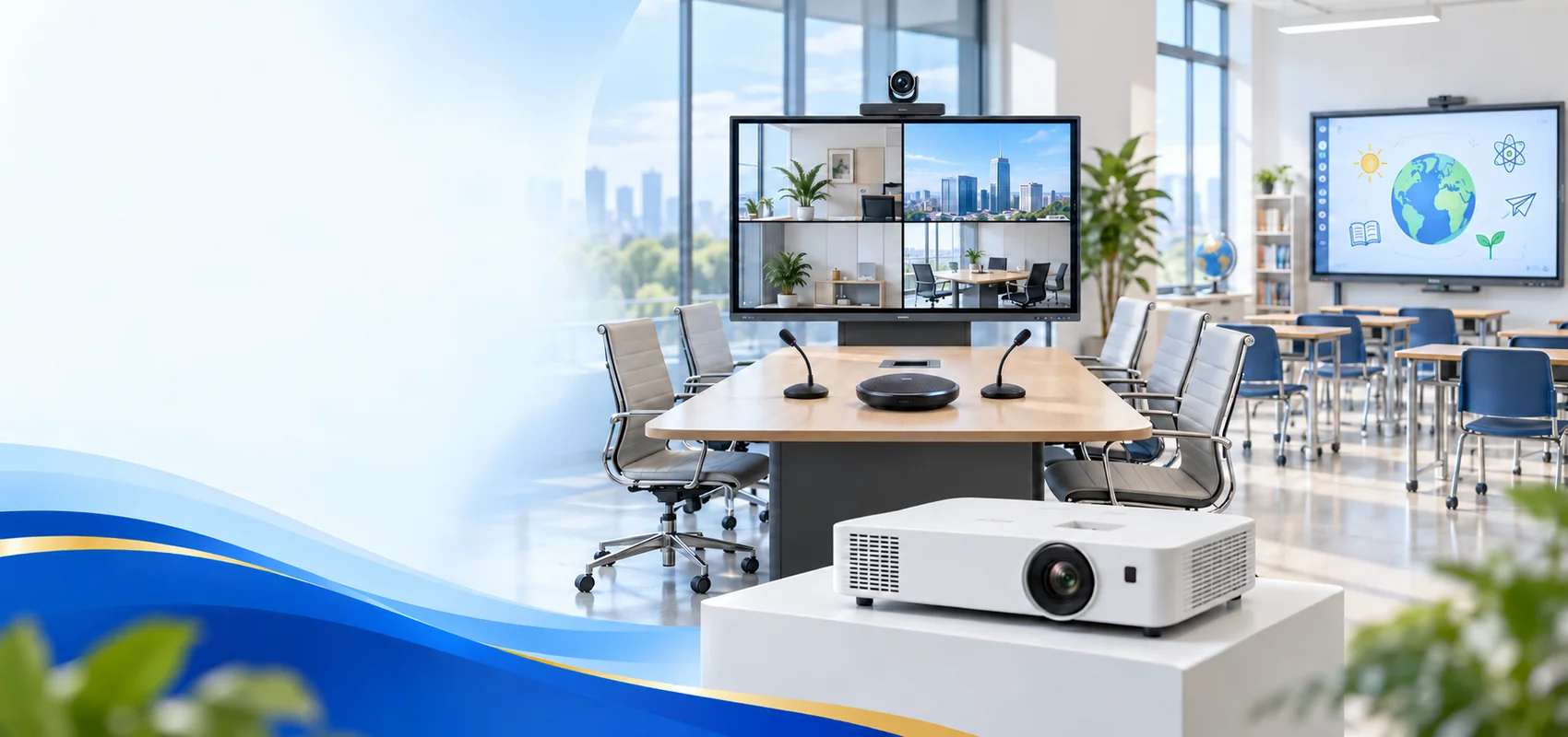 Thiết bị trình chiếu, hội nghị và trường học Thành An với máy chiếu và thiết bị hỗ trợ phòng họp, lớp học.