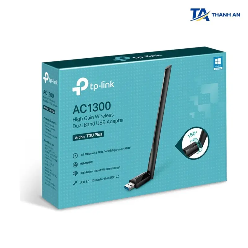 Card mạng Wi-Fi USB TP-Link Archer T3U Plus Chính Hãng (AC1300 Băng Tần Kép, Anten Kép 5dBi) - Ảnh 1